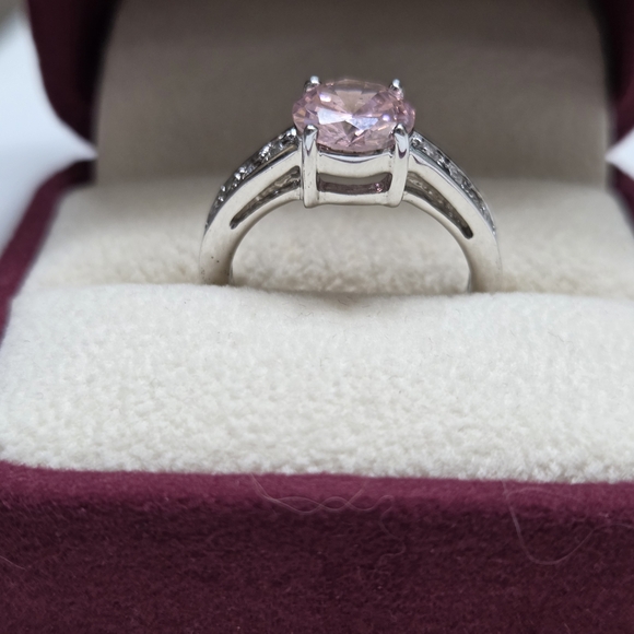 Pink Solitaire Ring with Pavé Accents - Picture 2 of 4